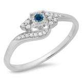 0.20 Carat (ctw) 14K White Gold Round Blue & White Diamond Ladies Twisted Swirl Promise Engagement Ring 1/5 CT