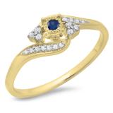 0.20 Carat (ctw) 10K Yellow Gold Round Blue Sapphire & White Diamond Ladies Twisted Swirl Promise Engagement Ring 1/5 CT