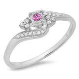 0.20 Carat (ctw) 14K White Gold Round Pink Sapphire & White Diamond Ladies Twisted Swirl Promise Engagement Ring 1/5 CT