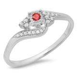 0.20 Carat (ctw) 10K White Gold Round Ruby & White Diamond Ladies Twisted Swirl Promise Engagement Ring 1/5 CT