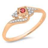 0.20 Carat (ctw) 14K Rose Gold Round Ruby & White Diamond Ladies Twisted Swirl Promise Engagement Ring 1/5 CT