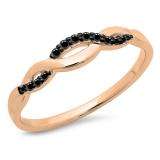 0.10 Carat (ctw) 10K Rose Gold Round Cut Black Diamond Ladies Bridal Anniversary Wedding Band Stackable Swirl Ring