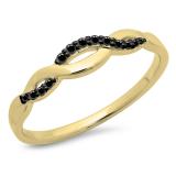 0.10 Carat (ctw) 10K Yellow Gold Round Cut Black Diamond Ladies Bridal Anniversary Wedding Band Stackable Swirl Ring