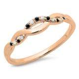 0.10 Carat (ctw) 10K Rose Gold Round Cut Black & White Diamond Ladies Bridal Anniversary Wedding Band Stackable Swirl Ring