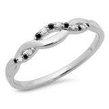 0.10 Carat (ctw) 10K White Gold Round Cut Black & White Diamond Ladies Bridal Anniversary Wedding Band Stackable Swirl Ring