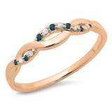 0.10 Carat (ctw) 10K Rose Gold Round Cut Blue & White Diamond Ladies Bridal Anniversary Wedding Band Stackable Swirl Ring
