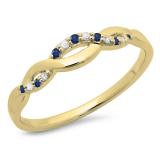0.10 Carat (ctw) 18K Yellow Gold Round Cut Blue Sapphire & White Diamond Ladies Bridal Anniversary Wedding Band Stackable Swirl Ring