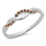 0.10 Carat (ctw) 10K White Gold Round Cut Champagne Diamond Ladies Bridal Anniversary Wedding Band Stackable Swirl Ring