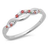 0.10 Carat (ctw) 18K White Gold Round Cut Ruby & White Diamond Ladies Bridal Anniversary Wedding Band Stackable Swirl Ring