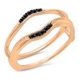 0.10 Carat (ctw) 10K Rose Gold Round Black Diamond Ladies Anniversary Wedding Band Guard Double Ring 1/10 CT