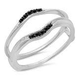 0.10 Carat (ctw) 10K White Gold Round Black Diamond Ladies Anniversary Wedding Band Guard Double Ring 1/10 CT