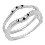 0.10 Carat (ctw) 10K White Gold Round Black & White Diamond Ladies Anniversary Wedding Band Guard Double Ring 1/10 CT