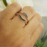 0.10 Carat (ctw) 10K White Gold Round Blue Diamond Ladies Anniversary Wedding Band Guard Double Ring 1/10 CT