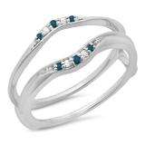 0.10 Carat (ctw) 10K White Gold Round Blue & White Diamond Ladies Anniversary Wedding Band Guard Double Ring 1/10 CT