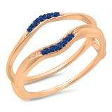 0.10 Carat (ctw) 10K Rose Gold Round Blue Sapphire Ladies Anniversary Wedding Band Guard Double Ring 1/10 CT