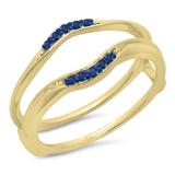 0.10 Carat (ctw) 10K Yellow Gold Round Blue Sapphire Ladies Anniversary Wedding Band Guard Double Ring 1/10 CT