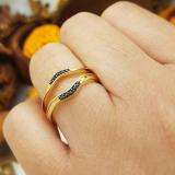 0.10 Carat (ctw) 10K Yellow Gold Round Blue Sapphire Ladies Anniversary Wedding Band Guard Double Ring 1/10 CT