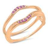 0.10 Carat (ctw) 10K Rose Gold Round Pink Sapphire Ladies Anniversary Wedding Band Guard Double Ring 1/10 CT