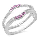 0.10 Carat (ctw) 10K White Gold Round Pink Sapphire Ladies Anniversary Wedding Band Guard Double Ring 1/10 CT