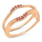 0.10 Carat (ctw) 10K Rose Gold Round Ruby Ladies Anniversary Wedding Band Guard Double Ring 1/10 CT