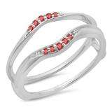 0.10 Carat (ctw) 10K White Gold Round Ruby Ladies Anniversary Wedding Band Guard Double Ring 1/10 CT