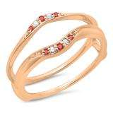 0.10 Carat (ctw) 10K Rose Gold Round Ruby & White Diamond Ladies Anniversary Wedding Band Guard Double Ring 1/10 CT