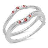 0.10 Carat (ctw) 10K White Gold Round Ruby & White Diamond Ladies Anniversary Wedding Band Guard Double Ring 1/10 CT