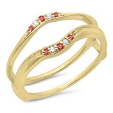 0.10 Carat (ctw) 10K Yellow Gold Round Ruby & White Diamond Ladies Anniversary Wedding Band Guard Double Ring 1/10 CT