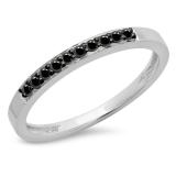 0.15 Carat (ctw) 10K White Gold Round Black Diamond Ladies Anniversary Wedding Band Stackable Ring