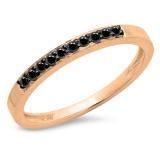 0.15 Carat (ctw) 14K Rose Gold Round Black Diamond Ladies Anniversary Wedding Band Stackable Ring
