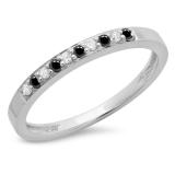0.15 Carat (ctw) 10K White Gold Round Black & White Diamond Ladies Anniversary Wedding Band Stackable Ring
