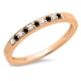 0.15 Carat (ctw) 14K Rose Gold Round Black & White Diamond Ladies Anniversary Wedding Band Stackable Ring