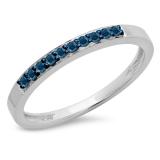 0.15 Carat (ctw) 10K White Gold Round Blue Diamond Ladies Anniversary Wedding Band Stackable Ring