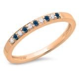 0.15 Carat (ctw) 10K Rose Gold Round Blue & White Diamond Ladies Anniversary Wedding Band Stackable Ring
