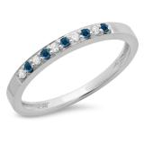 0.15 Carat (ctw) 10K White Gold Round Blue & White Diamond Ladies Anniversary Wedding Band Stackable Ring