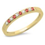 0.15 Carat (ctw) 10K Yellow Gold Round Ruby & White Diamond Ladies Anniversary Wedding Band Stackable Ring