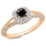 0.90 Carat (ctw) 14K Rose Gold Round Cut Black & White Diamond Ladies Bridal Split Shank Halo Style Engagement Ring
