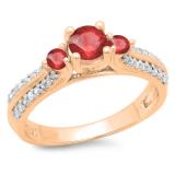 0.75 Carat (ctw) 14K Rose Gold Round Cut Ruby & White Diamond Ladies Bridal 3 Stone Engagement Ring 3/4 CT