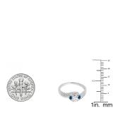 0.50 Carat (ctw) 14K White Gold Round Cut Blue & White Diamond Ladies Bridal Bypass Swirl 3 Stone Engagement Ring 1/2 CT