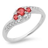 0.50 Carat (ctw) 14K White Gold Round Cut Ruby & White Diamond Ladies Bridal Bypass Swirl 3 Stone Engagement Ring 1/2 CT