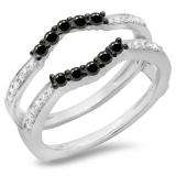 0.50 Carat (ctw) 10K White Gold Round Cut Black & White Diamond Ladies Anniversary Wedding Band 5 Stone Enhancer Guard Double Ring 1/2 CT