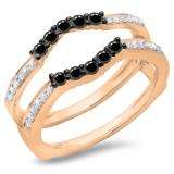 0.50 Carat (ctw) 14K Rose Gold Round Cut Black & White Diamond Ladies Anniversary Wedding Band 5 Stone Enhancer Guard Double Ring 1/2 CT