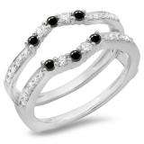 0.50 Carat (ctw) 10K White Gold Round Cut Black & White Diamond Ladies Anniversary Wedding Band 5 Stone Enhancer Guard Double Ring 1/2 CT