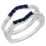 0.50 Carat (ctw) 10K White Gold Round Cut Blue Sapphire & White Diamond Ladies Anniversary Wedding Band 5 Stone Enhancer Guard Double Ring 1/2 CT