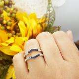 0.50 Carat (ctw) 10K White Gold Round Cut Blue Sapphire & White Diamond Ladies Anniversary Wedding Band 5 Stone Enhancer Guard Double Ring 1/2 CT