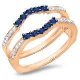 0.50 Carat (ctw) 14K Rose Gold Round Cut Blue Sapphire & White Diamond Ladies Anniversary Wedding Band 5 Stone Enhancer Guard Double Ring 1/2 CT