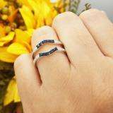 0.50 Carat (ctw) 14K White Gold Round Cut Blue Sapphire & White Diamond Ladies Anniversary Wedding Band 5 Stone Enhancer Guard Double Ring 1/2 CT