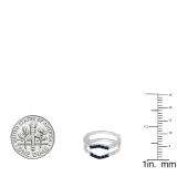0.50 Carat (ctw) 18K White Gold Round Cut Blue Sapphire & White Diamond Ladies Anniversary Wedding Band 5 Stone Enhancer Guard Double Ring 1/2 CT