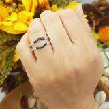 0.50 Carat (ctw) 18K White Gold Round Cut Blue Sapphire & White Diamond Ladies Anniversary Wedding Band 5 Stone Enhancer Guard Double Ring 1/2 CT