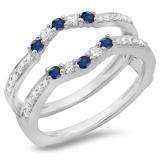 0.50 Carat (ctw) 14K White Gold Round Cut Blue Sapphire & White Diamond Ladies Anniversary Wedding Band 5 Stone Enhancer Guard Double Ring 1/2 CT